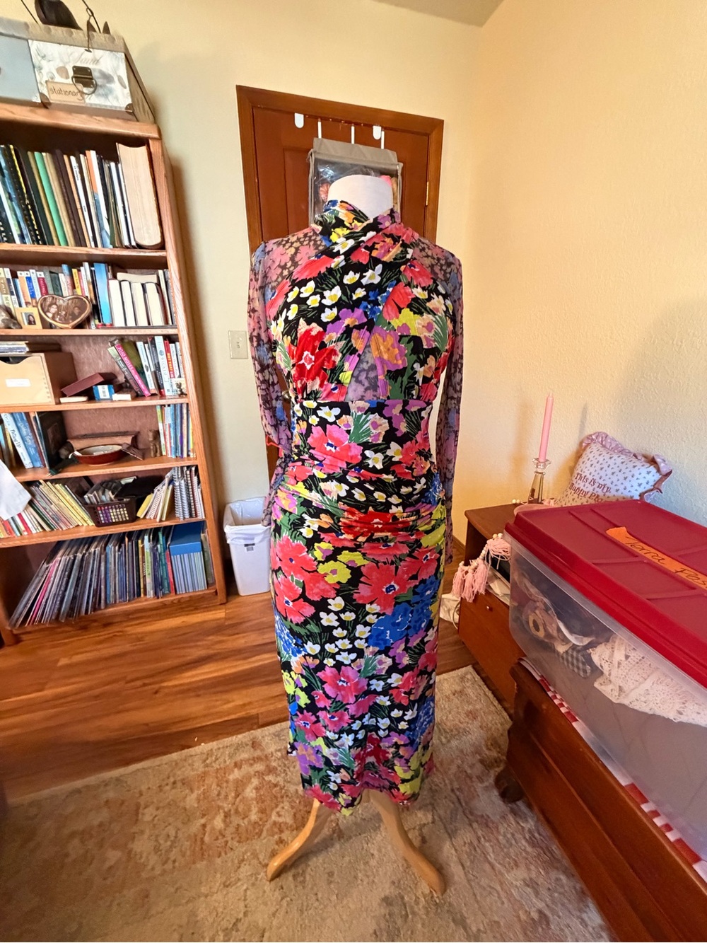 Anthropologie Floral Midi Wrap Dress in Black Multi
